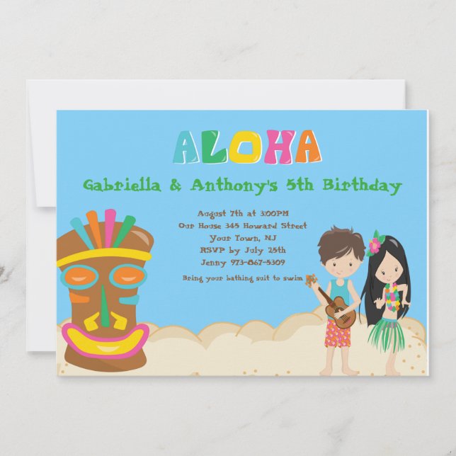 Luau Party mit Junge &Girl Tiki Einladung (Vorderseite)