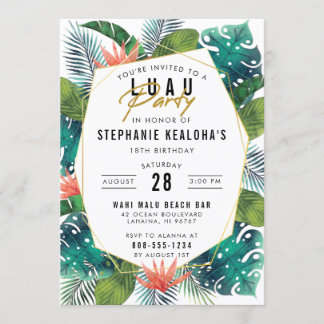 Luau Party Modern Gold Tropical Hawaiian Geburtsta Einladung
