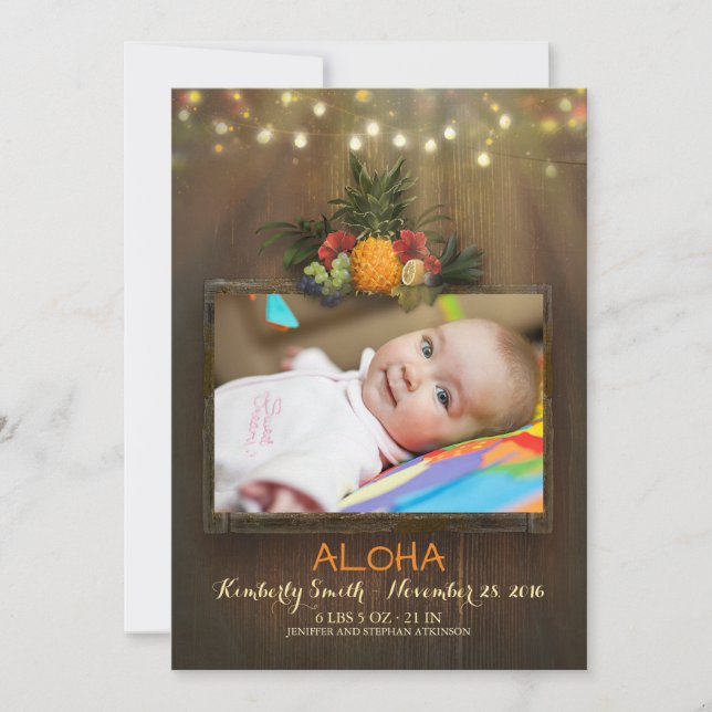 Luau Pineaple Tropical Newborn Baby Foto Birth Ankündigung (Vorderseite)