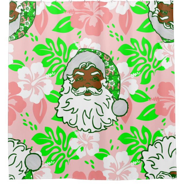 luau pink christmas hawaiian black santa hibiscus duschvorhang (Vorderseite)
