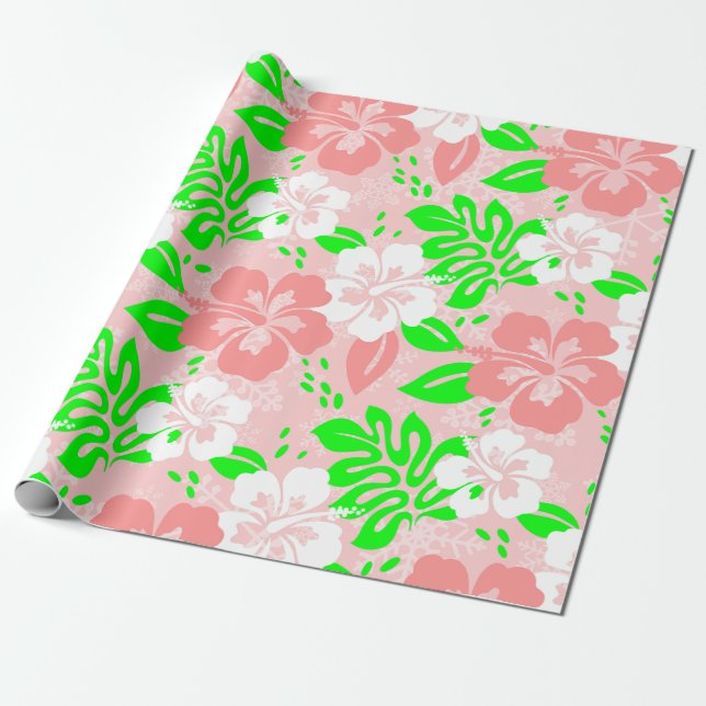luau pink christmas hawaiian hibiscus floral xmas geschenkpapier (Ungerollt)