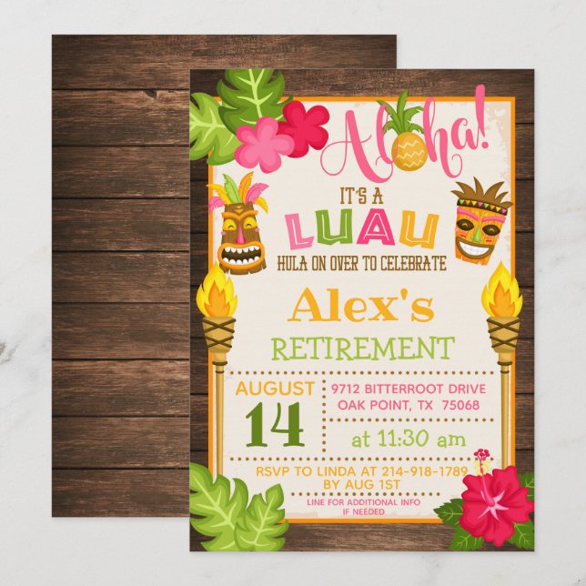Luau Rentirement Party Einladung - Orange Text (Vorne/Hinten)