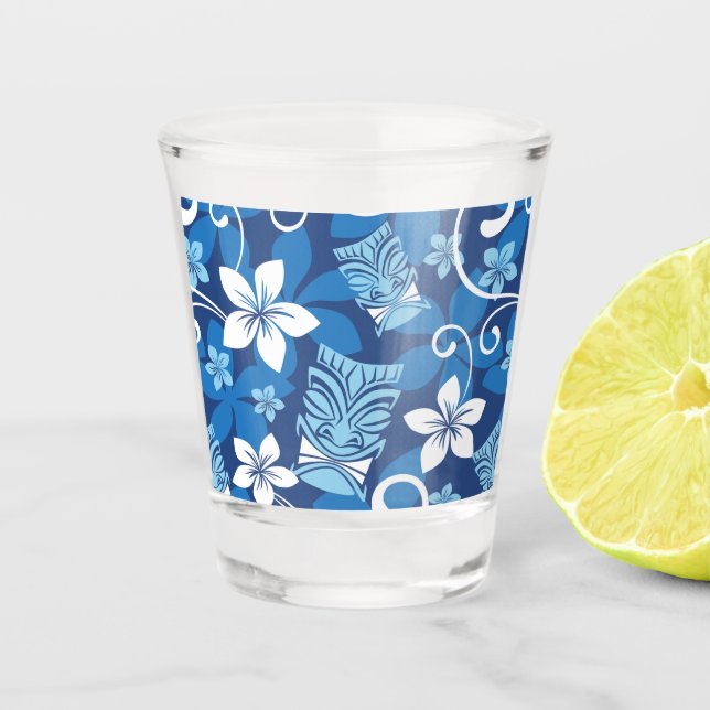 LUAU TIKI MUSTER IN BLAU SCHNAPSGLAS (Vorderseite)