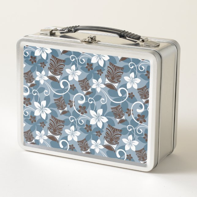 LUAU TIKI PATTERN (BLAU) METALL BROTDOSE (Vorderseite)