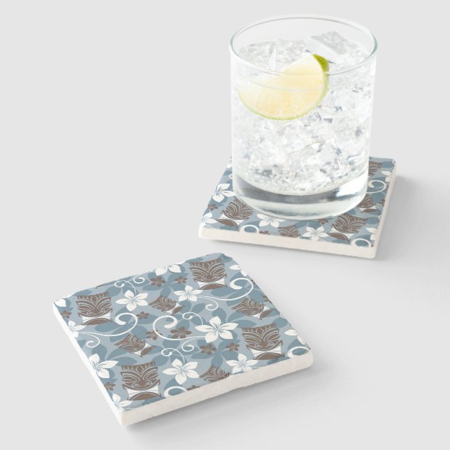 LUAU TIKI PATTERN (BLAU) STEINUNTERSETZER (Seitenansicht)