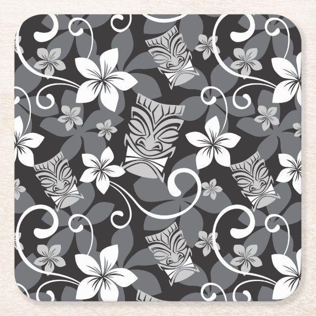 LUAU TIKI PATTERN (CHARCOAL) RECHTECKIGER PAPPUNTERSETZER (Vorderseite)