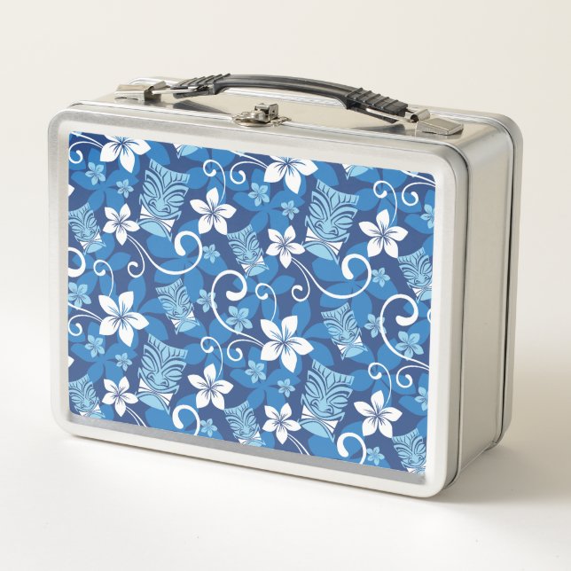 LUAU TIKI PATTERN (HELLBLAU) METALL BROTDOSE (Vorderseite)