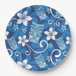 LUAU TIKI PATTERN (HELLBLAU) PAPPTELLER