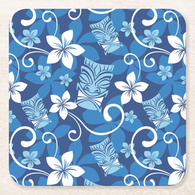 LUAU TIKI PATTERN (HELLBLAU) RECHTECKIGER PAPPUNTERSETZER (Vorderseite)