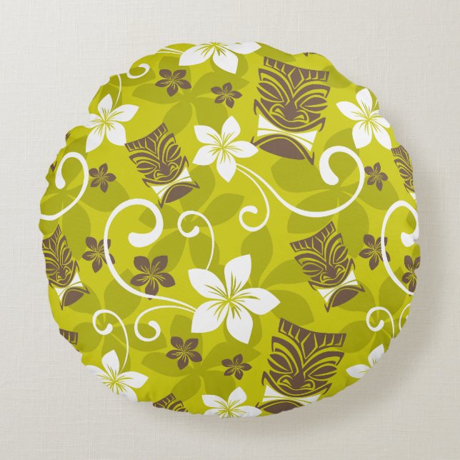 LUAU TIKI PATTERN RUNDES KISSEN (Vorderseite)
