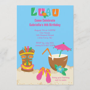 Luau Tiki Sur la plage Invitation Anniversaire