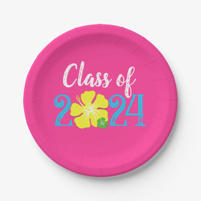 Luau Tropenrosa Abschluss Paper Teller (Vorderseite)