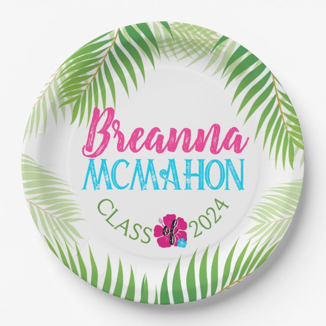 Luau Tropical Abschluss Personalisiert Pappteller (Vorderseite)