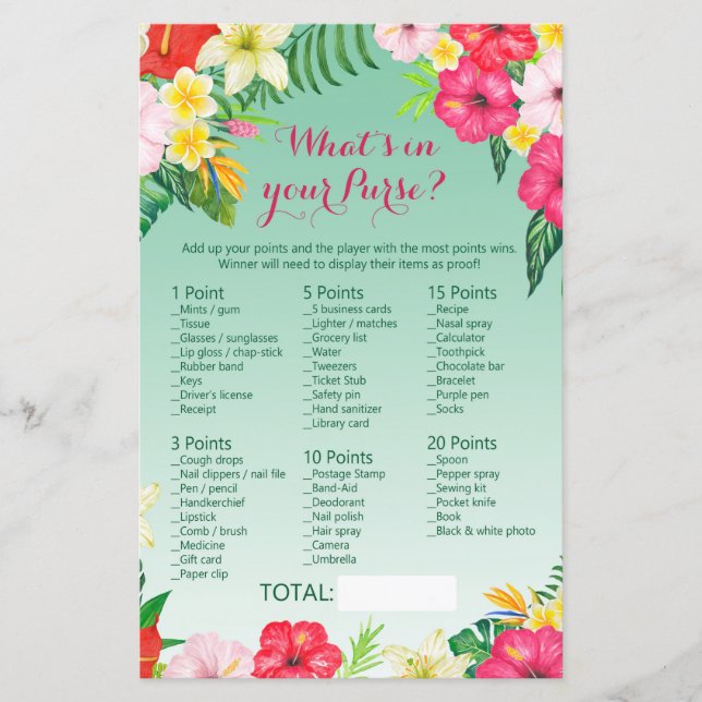 Luau Tropical Baby Shower Game PRINTED (Vorderseite)