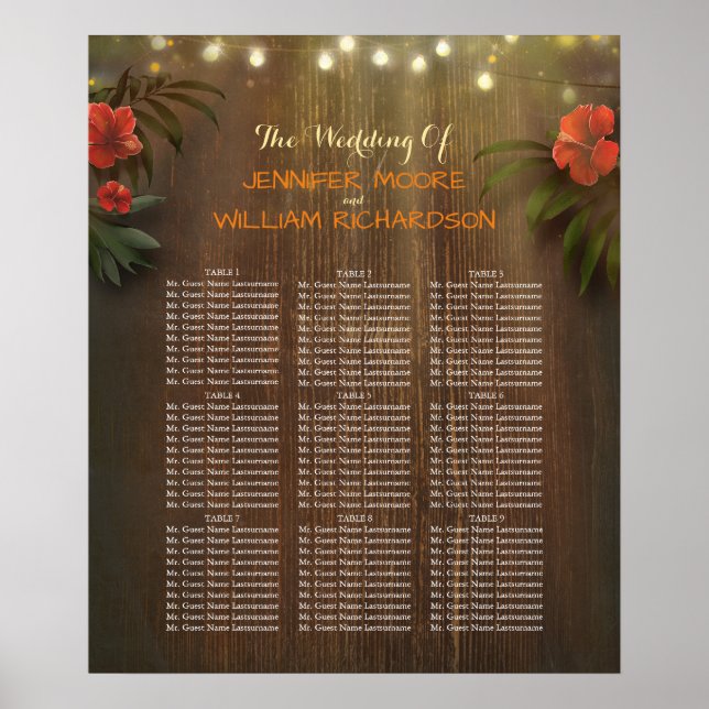 Luau Tropical Beach Blume Hochzeitskarte Poster (Vorne)