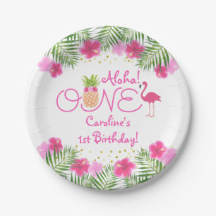 Luau Tropical Floral Girl 1. Geburtstag Pappteller