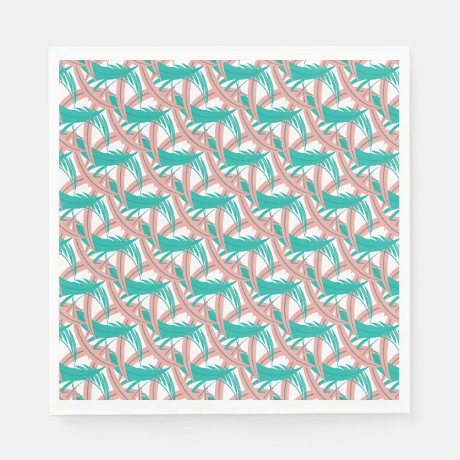 Luau Tropical Palm Blätter Coral Green Serviette (Vorderseite)