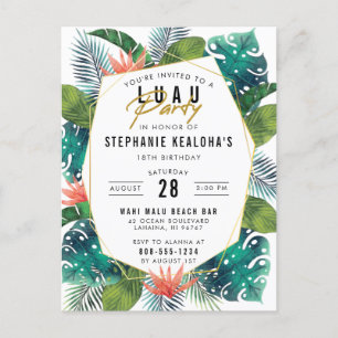 Luau Tropical Palm Blätter & Monstera Einladungspostkarte
