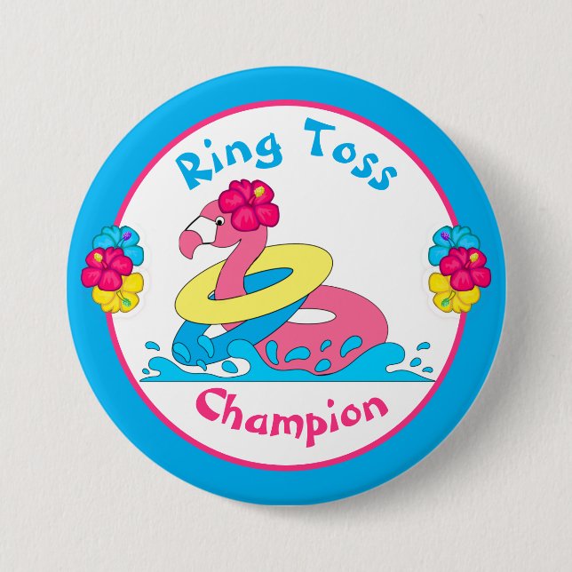 Luau Tropical Party Flamingo Ring Toss Champion 3" Button (Vorderseite)