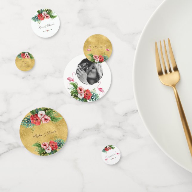 Luau Wedding Birthday Flamingo Floral Gold Konfetti (Gruppe)