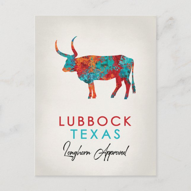 Lubbock Texas Colorful Longhorn Postkarte (Vorderseite)
