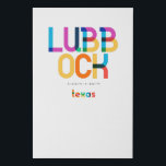 Lubbock Texas Mitte Jahrhundert, Pop Art, Künstlicher Leinwanddruck<br><div class="desc">Lubbock Texas klassischer Retrostil aus dem 60er 70er und 80er. Helle Primärfarben im abstrakten Kunststil des 20. Jahrhunderts mit einfachen geometrischen Elementen. Vintage Pop Kunst. Einfach fett,  trage deine Heimatstadt laut aus.</div>