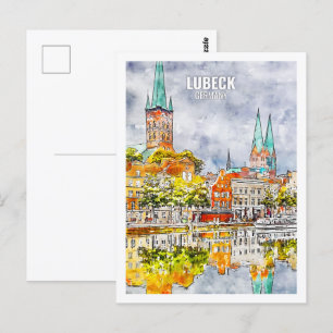Lübeck Deutschland Berühmte Reise Aquarell-Skizze Postkarte