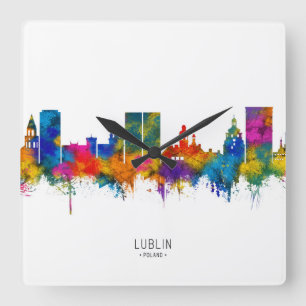 Lublin Poland Skyline Quadratische Wanduhr