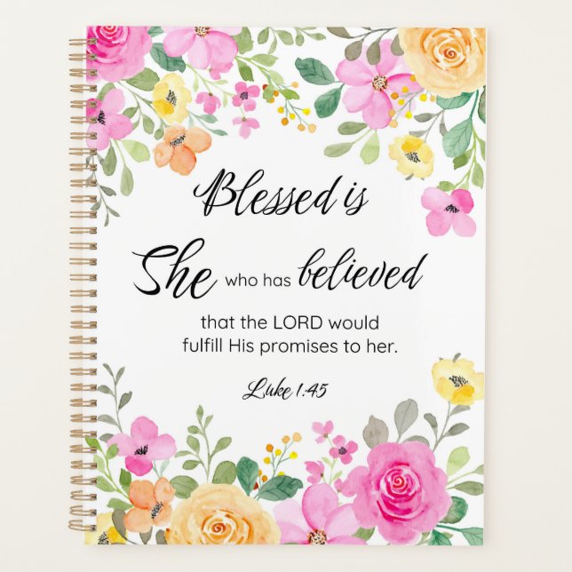 Luc 1:45 Béni est Elle, Écriture Féminine Floral (Devant)