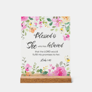 Luc 1:45 Béni est Elle, Écriture Féminine Floral