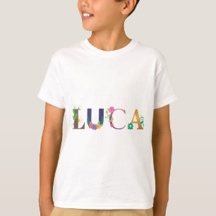 LUCA Name Art mit bestickten Blume T-Shirt