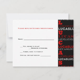 Lucas Cool Moderne Bar Mitzvah RSVP Rouge Noir