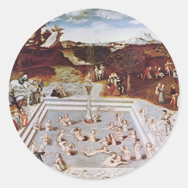 Lucas Cranach der Ältere - Der Jungbrunnen Runder Aufkleber (Vorderseite)