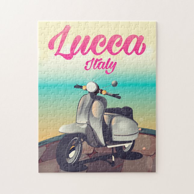 Lucca Italy Scooter Reiseplakat drucken. (Vertikal)