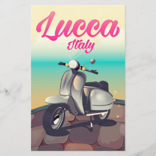 Lucca Italy Scooter Reiseplakat drucken. Briefpapier