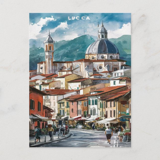 Lucca Italy Street Wasserfarbenmalerei Postkarte (Vorderseite)