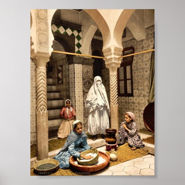 Luce Ben Aben, maurische Frauen bereiten Couscous, Poster (Vorne)