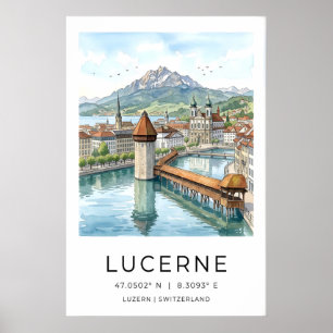 Lucerne Reise-Kunstprint Schweizer Stadtansicht un Poster