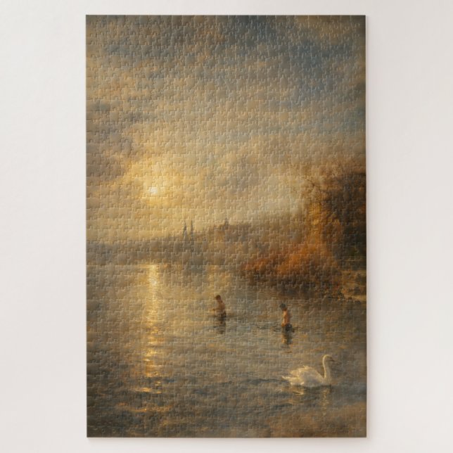 Lucerne Suisse Lever de soleil Cygne Puzzle d'art  (Vertical)