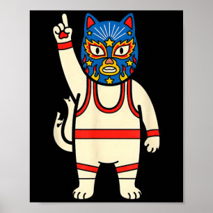 Lucha Libre Katzen Wrestling Luchador Lustig Retro Poster