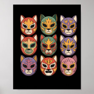 Lucha Libre Katzenmaske Lustige Luchador-Maske Gat Poster