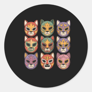 Lucha Libre Katzenmaske Lustige Luchador-Maske Kat Runder Aufkleber