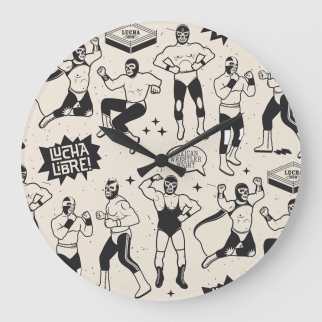 Lucha Libre: Mexikanisches Wrestler-Muster Große Wanduhr (Vorderseite)