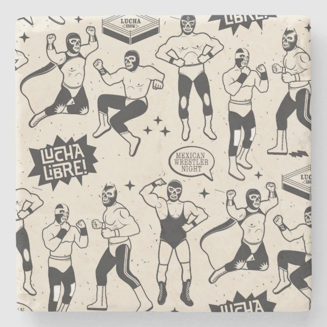 Lucha Libre: Mexikanisches Wrestler-Muster Steinuntersetzer (Vorderseite)