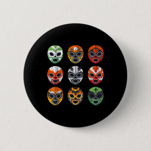 Lucha Libre Wrestling Mask Cinco De Mayo Mexican B Button
