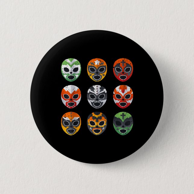 Lucha Libre Wrestling Mask Cinco De Mayo Mexican B Button (Vorderseite)