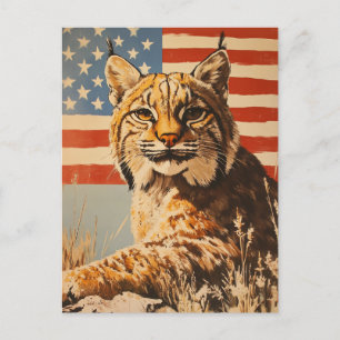 Luchs Amerikanische Flagge Vintage Postkarte