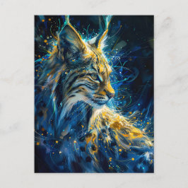 Luchs-Bobcat mit blaugelblich-neonischem Licht Postkarte