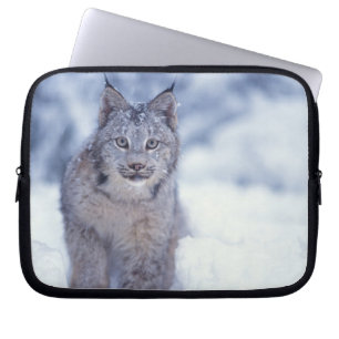 Luchs im Schnee am Fuße der Berge Laptopschutzhülle