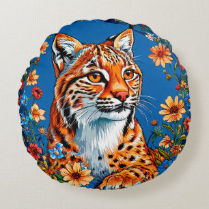 Luchs mit lebendigem orangefarbenem Fell Rundes Kissen